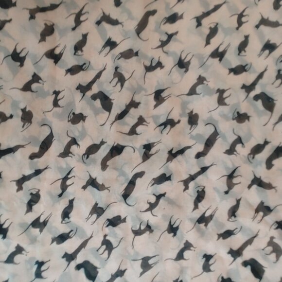 Cat Print Pink Black Chiffon Long Scarf Lightweight Wrap Whimsical Silhouettes - Picture 9 of 10